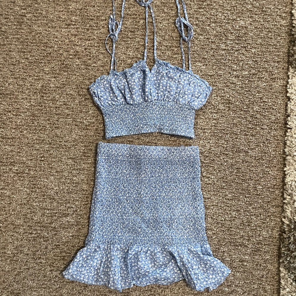 Women’s two piece smocked skirt set size S